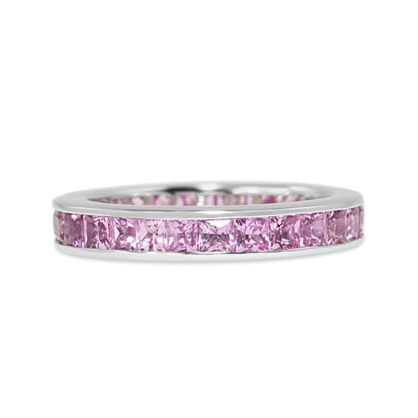 18ct White Gold All Round Channel Set Pink Sapphire Band Ring