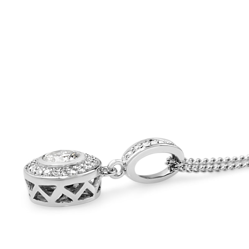 9ct White Gold Bezel Diamond Halo Necklace
