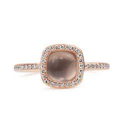 9ct Rose Gold Rose Quartz and Diamond Halo Ring