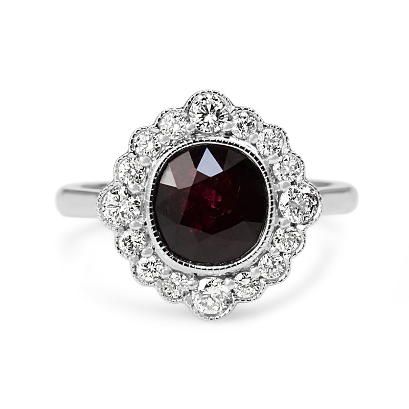 18ct White Gold Ruby and Diamond Daisy Style Ring