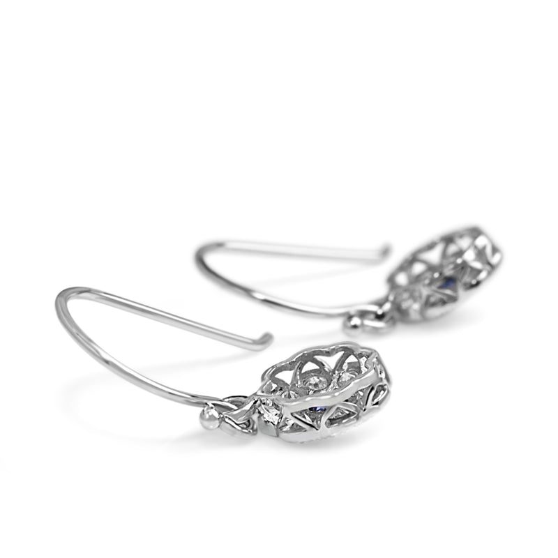 9ct White Gold Sapphire and Diamond Daisy Drop Earrings