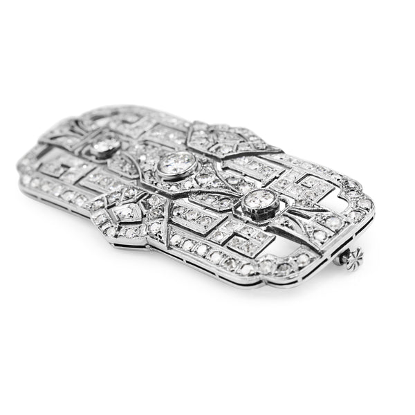 Platinum Art Deco Old Cut Diamond Brooch