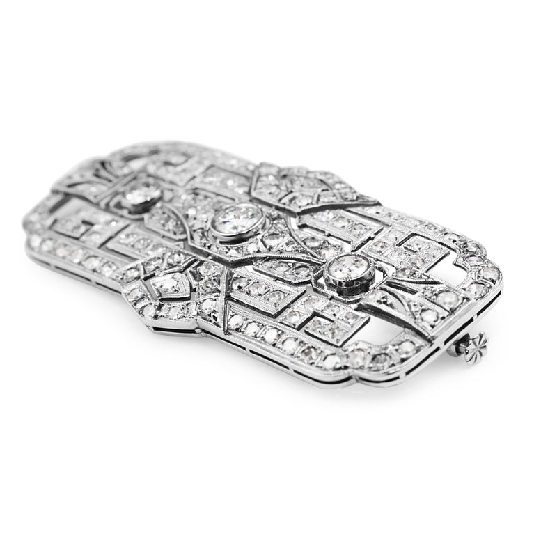 Platinum Art Deco Old Cut Diamond Brooch