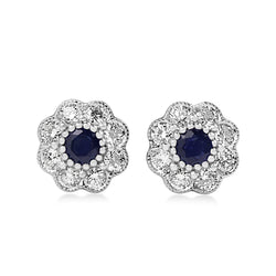 9ct White Gold Sapphire and Diamond Daisy Style Stud Earrings