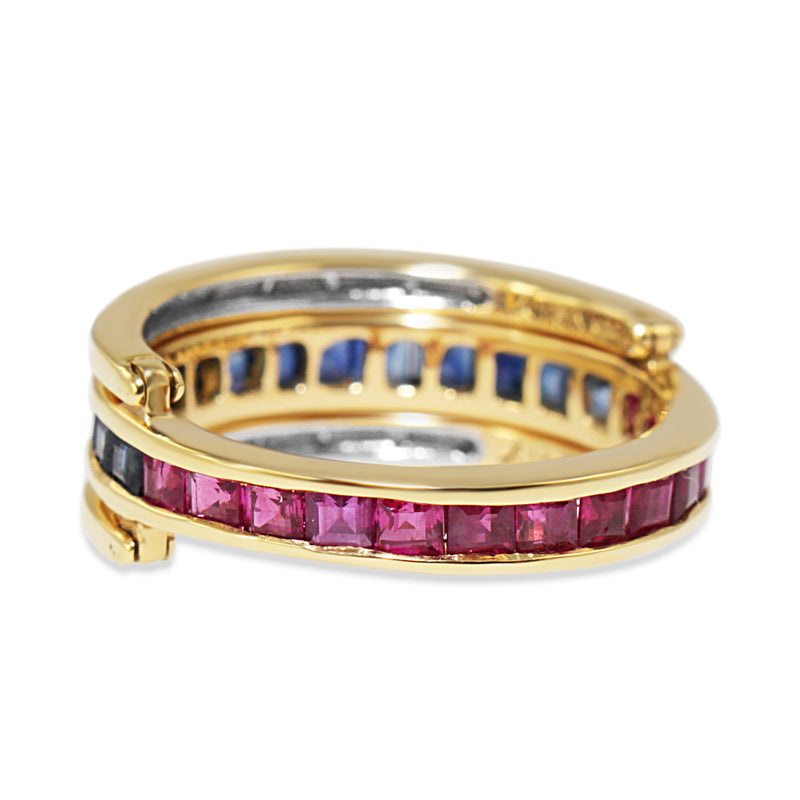 18ct Yellow and White Gold Ruby, Sapphire and Diamond Hinged Changeover Band Ring