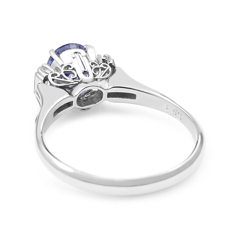 Platinum Estate Sapphire and Baguette Diamond Ring