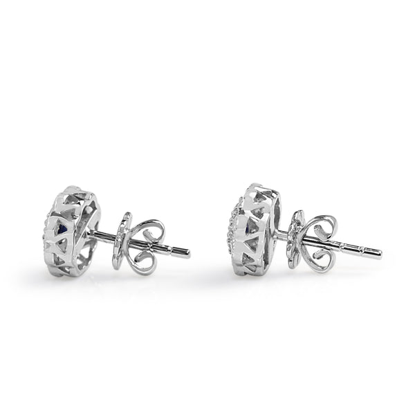 9ct White Gold Sapphire and Diamond Daisy Style Stud Earrings