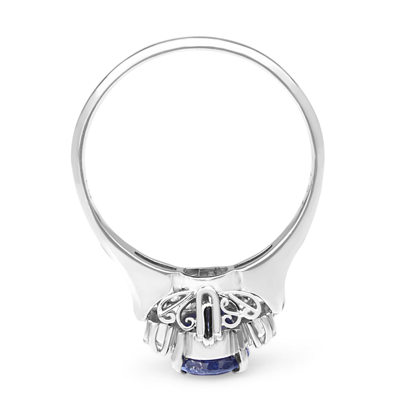 Platinum Estate Sapphire and Baguette Diamond Ring