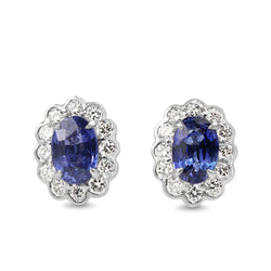 18ct White Gold Sapphire and Diamond Daisy Stud Earrings