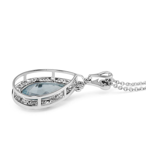 18ct White Gold Deco Style Aquamarine and Diamond Necklace