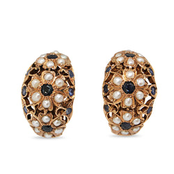 14ct Rose Gold Sapphire and Pearl Vintage Earrings