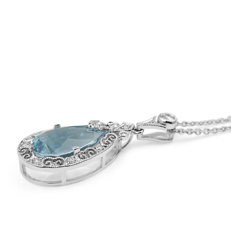 18ct White Gold Deco Style Aquamarine and Diamond Necklace