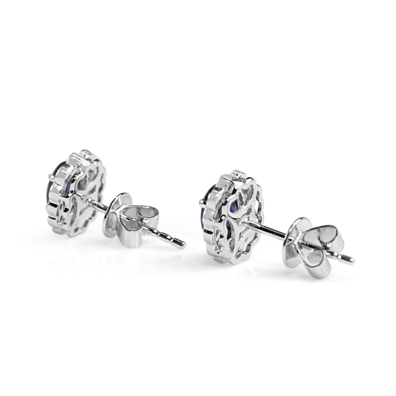 18ct White Gold Sapphire and Diamond Daisy Stud Earrings
