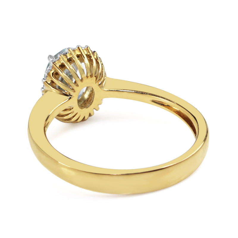 9ct Yellow and White Gold Aquamarine and Diamond Halo Ring