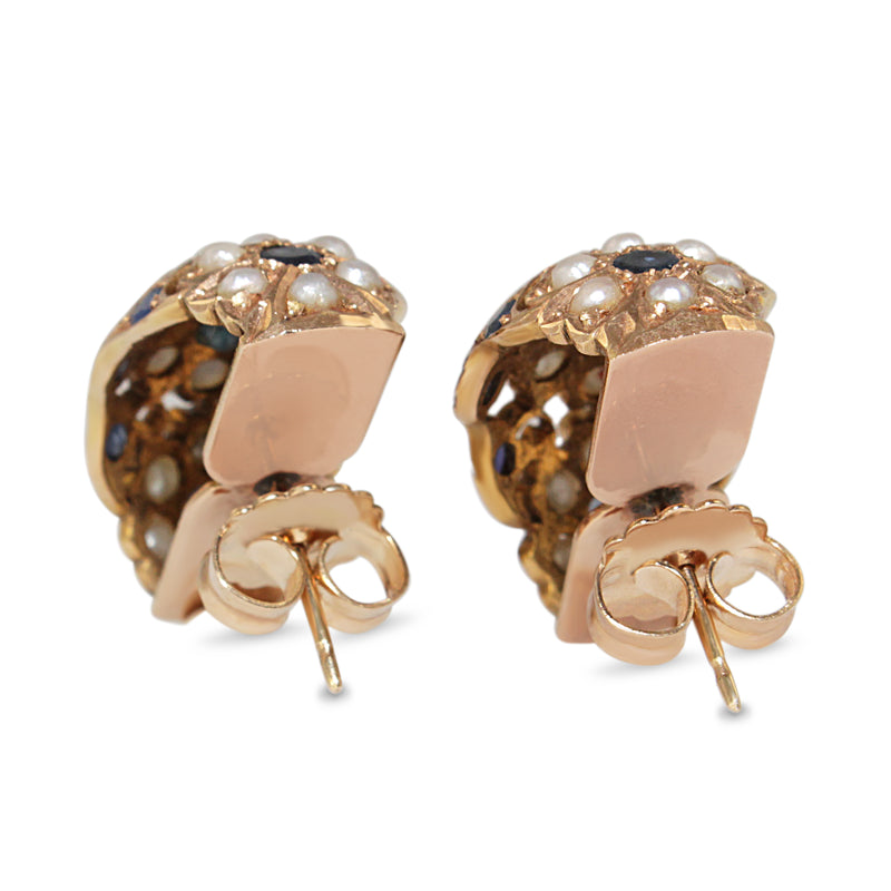 14ct Rose Gold Sapphire and Pearl Vintage Earrings
