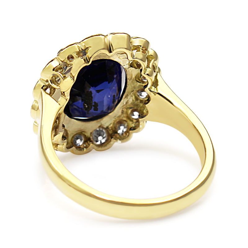 18ct Yellow Gold Synthetic Sapphire and Diamond Daisy Ring