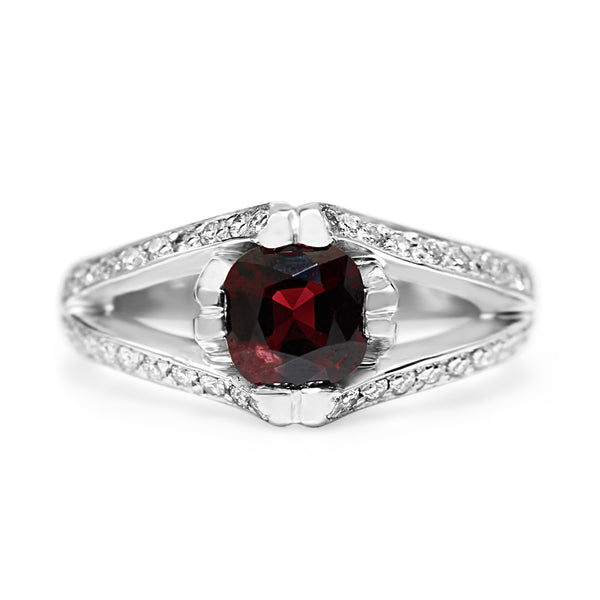 18ct White Gold Red Spinel and Diamond Ring