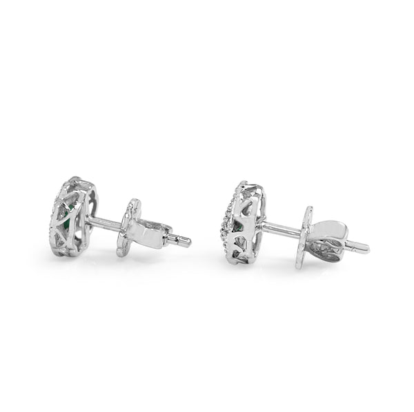 9ct White Gold Emerald and Diamond Daisy Stud Earrings