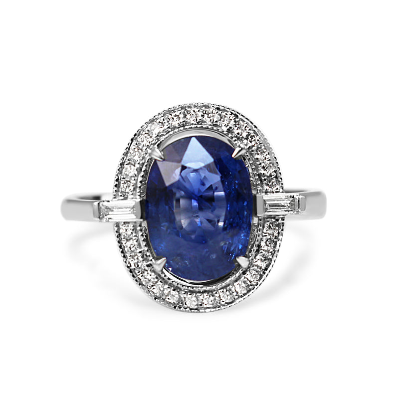 18ct White Gold Sapphire and Diamond Deco Style Ring