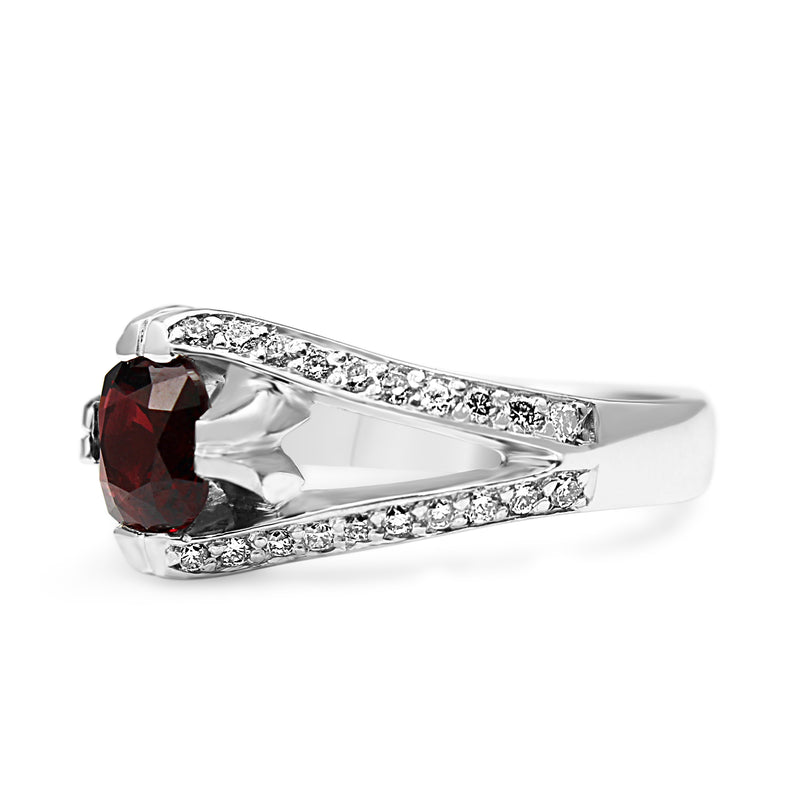 18ct White Gold Red Spinel and Diamond Ring