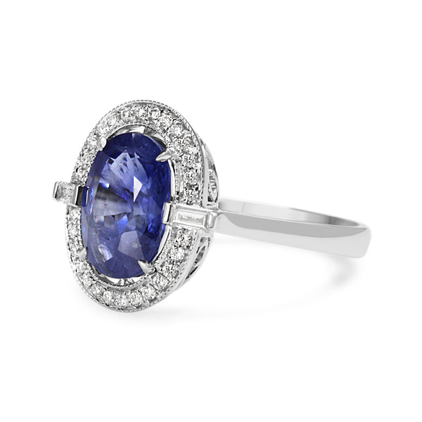 18ct White Gold Sapphire and Diamond Deco Style Ring