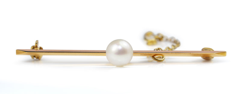 9ct Yellow Gold Cultured Pearl Bar Brooch