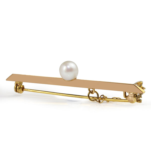 9ct Yellow Gold Cultured Pearl Bar Brooch