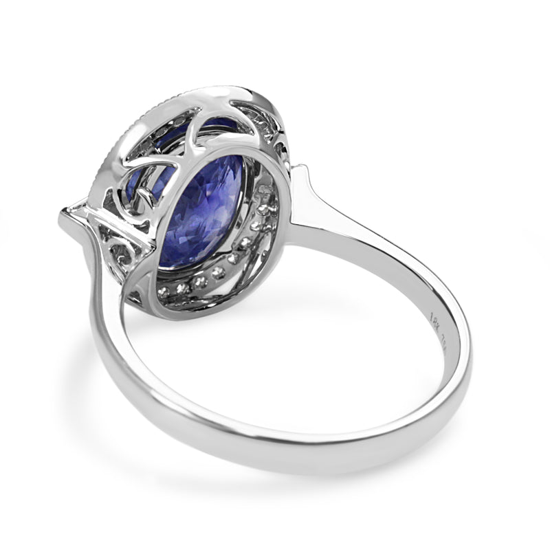 18ct White Gold Sapphire and Diamond Deco Style Ring