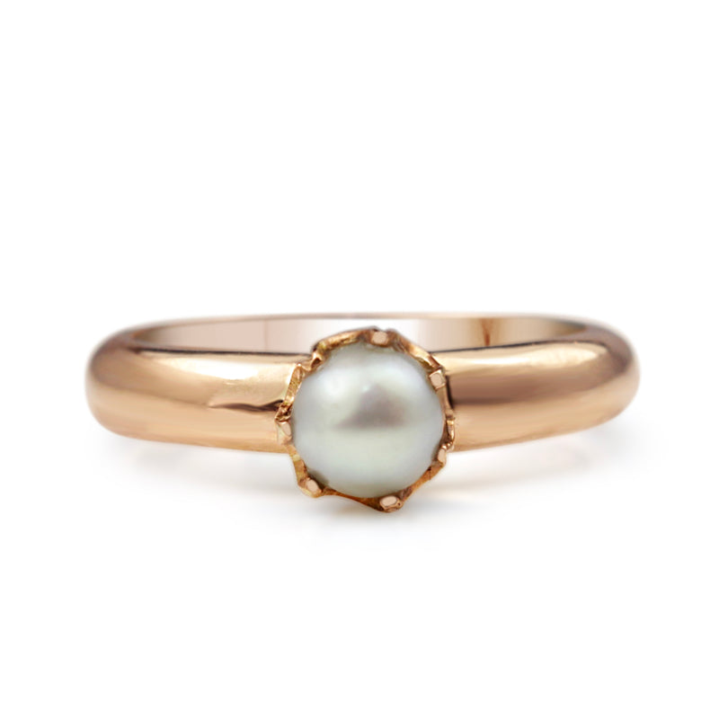 9ct Rose Gold Antique Pearl Solitaire Ring