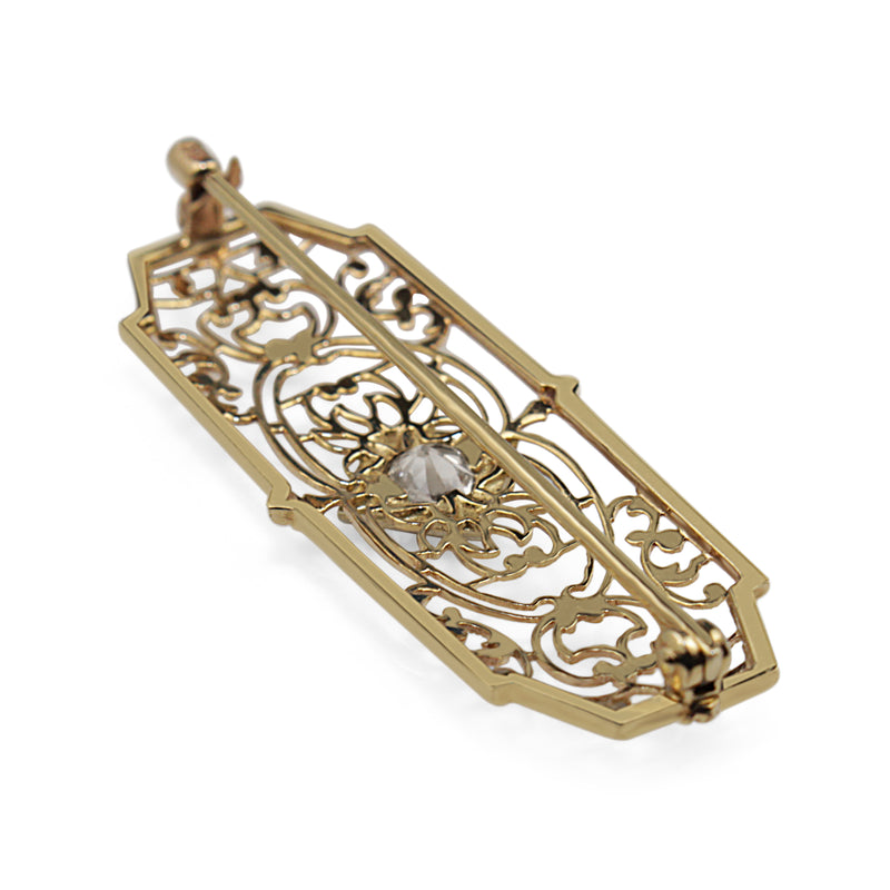 10ct Yellow and White Gold Vintage Old Cut Diamond Filigree Brooch