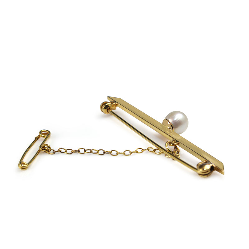 9ct Yellow Gold Cultured Pearl Bar Brooch