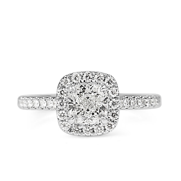 18ct White Gold Cushion Halo Diamond Ring