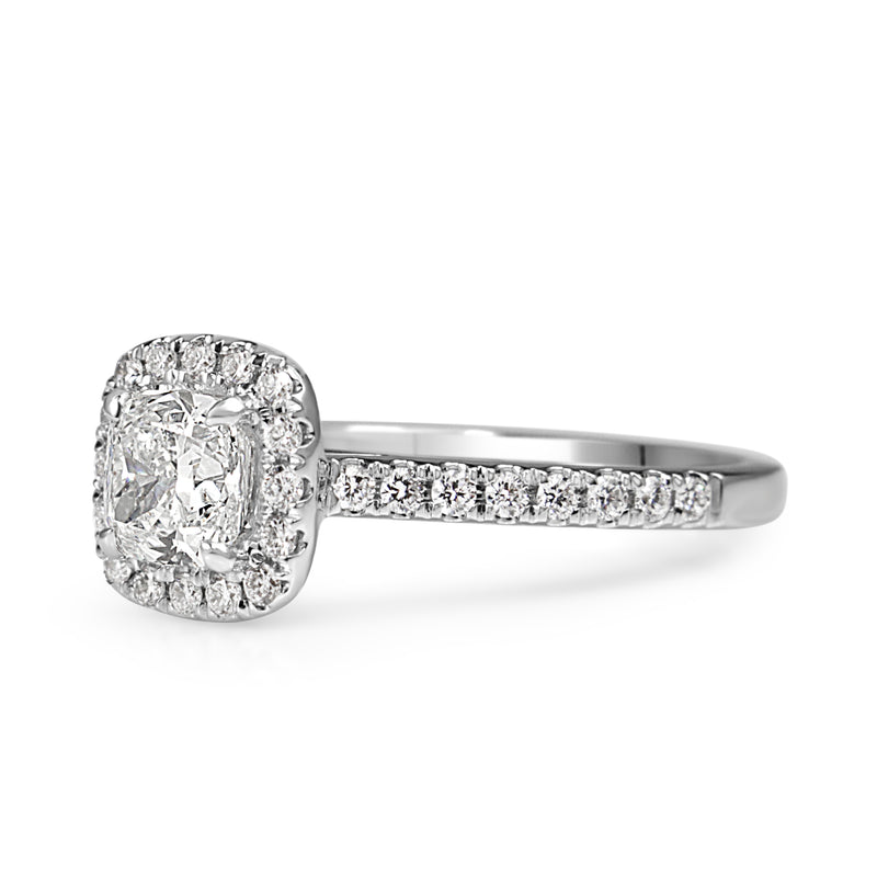 18ct White Gold Cushion Halo Diamond Ring