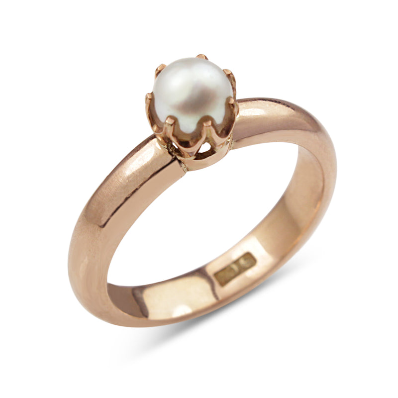 9ct Rose Gold Antique Pearl Solitaire Ring