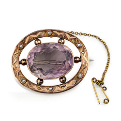 9ct Rose Gold Antique Amethyst and Seed Pearl Brooch