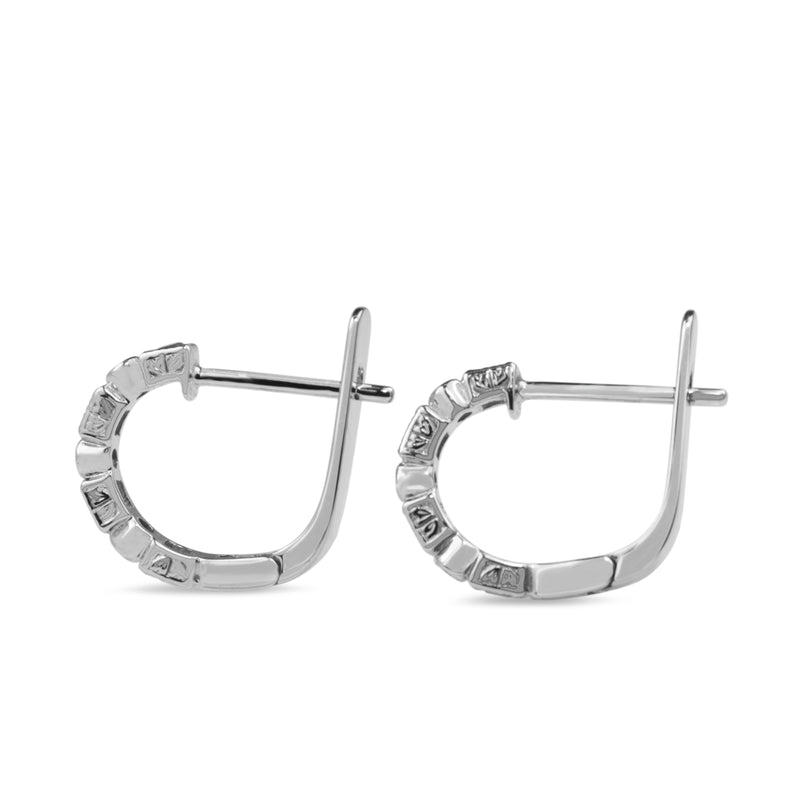 9ct White Gold Emerald and Diamond Deco Style Hoop Earrings
