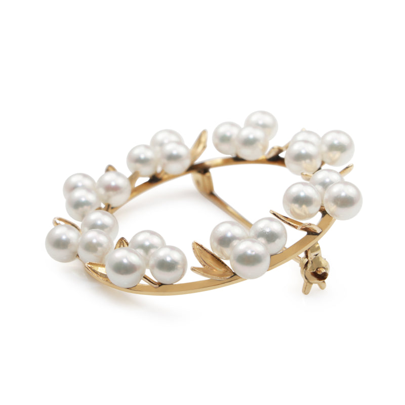 14ct Yellow Gold Cultured Pearl Wreath Brooch