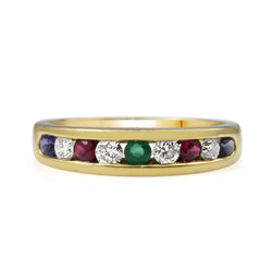18ct Yellow Gold Sapphire, Diamond, Ruby and Emerald Multi Stone Ring