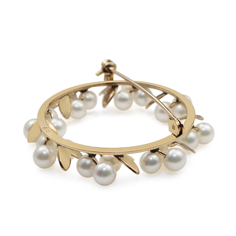 14ct Yellow Gold Cultured Pearl Wreath Brooch