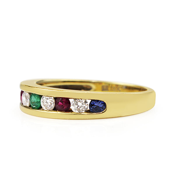 18ct Yellow Gold Sapphire, Diamond, Ruby and Emerald Multi Stone Ring