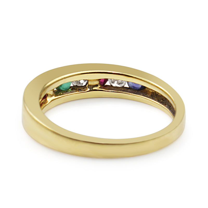 18ct Yellow Gold Sapphire, Diamond, Ruby and Emerald Multi Stone Ring