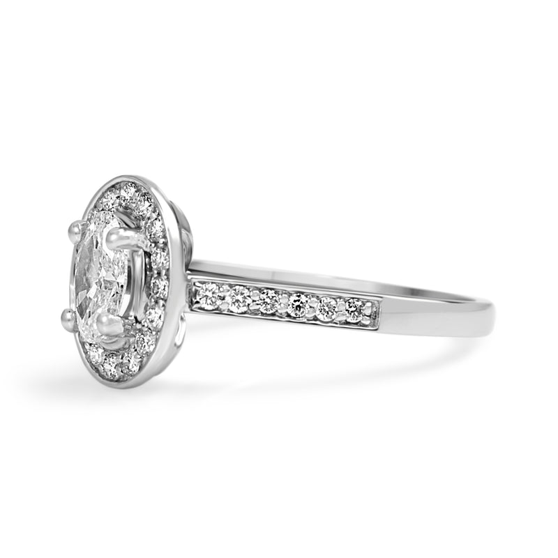 18ct White Gold Oval Diamond Halo Ring