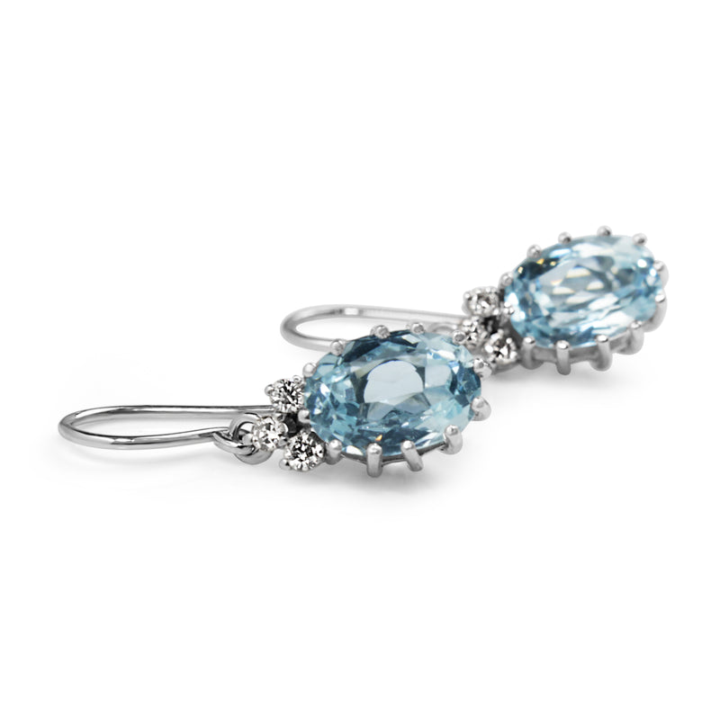 Palladium Vintage Aquamarine and Diamond Earrings