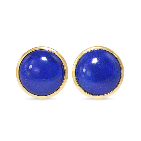 14ct Yellow Gold Bezel Round Lapis Lazuli Stud Earrings