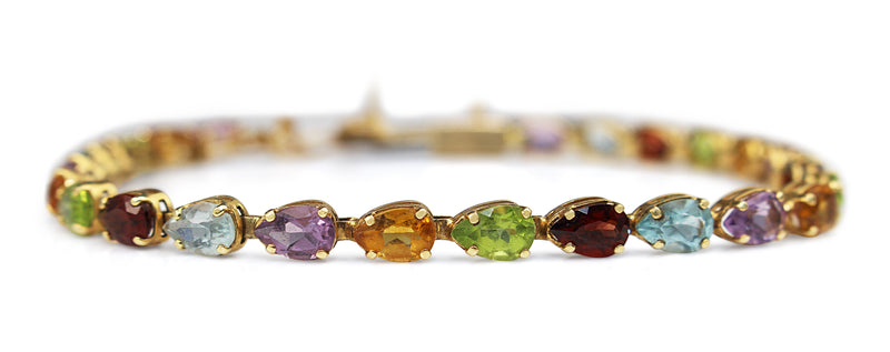 14ct Yellow Gold Topaz, Peridot, Garnet, Citrine and Amethyst Bracelet