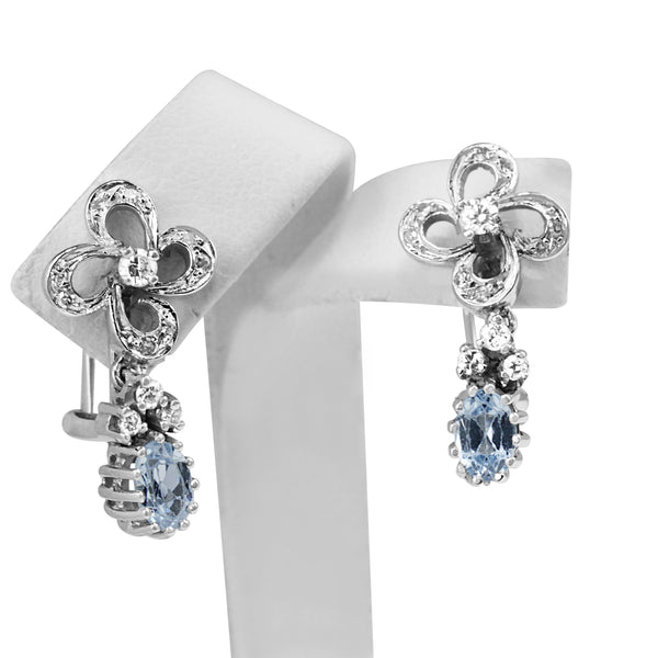 Palladium Vintage Aquamarine and Diamond Earrings