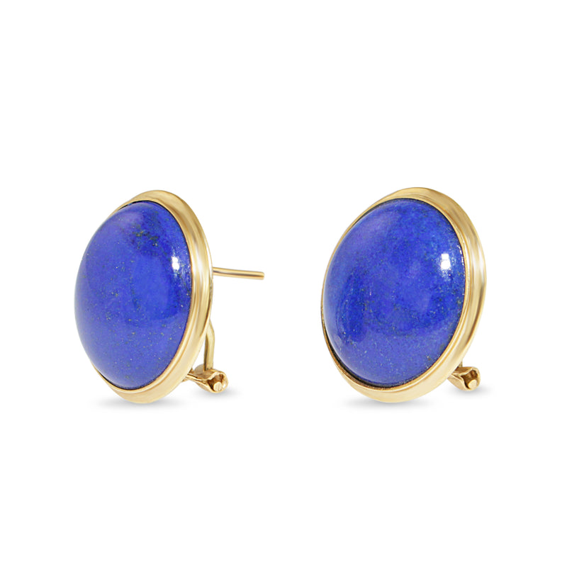 14ct Yellow Gold Bezel Round Lapis Lazuli Stud Earrings