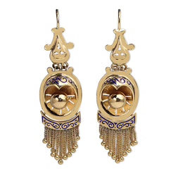 9ct Yellow Gold Antique Enamel and Tassel Earrings