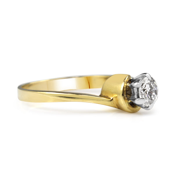 18ct Yellow and White Gold Vintage Twist Solitaire Ring