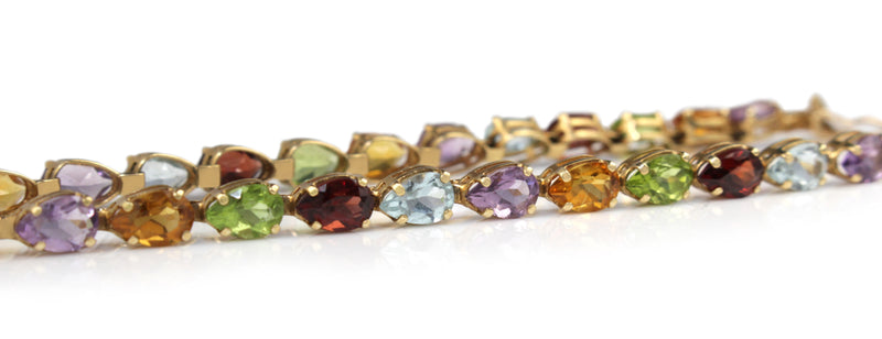 14ct Yellow Gold Topaz, Peridot, Garnet, Citrine and Amethyst Bracelet